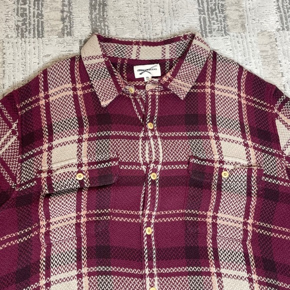 NEW Lucky Brand Men XXL Burgundy Plaid Flannel Textured Button Shirt Long Sleeve - Picture 3 of 13